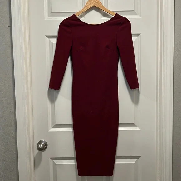 knee length dresses for ladies Maroon Ruched Mesh Bodycon Midi Dress main image 1
